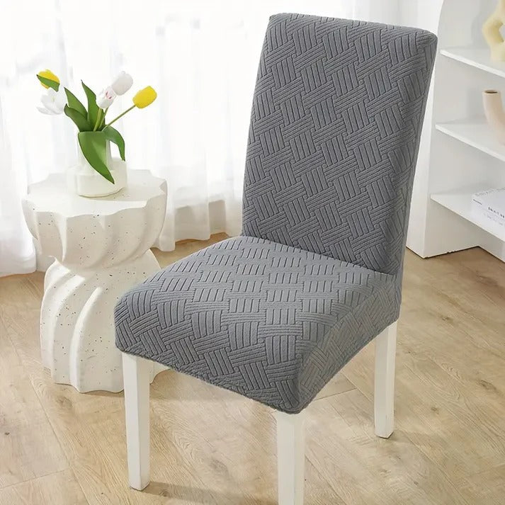 Thickend Velvet Strip Design Fitted Dinning Chair Covers Grey