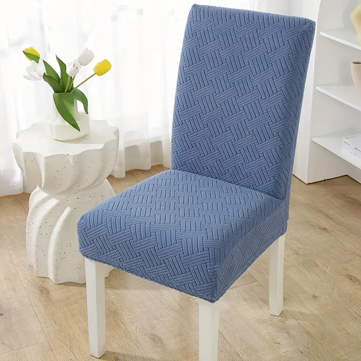 Thickend Velvet Strip Design Fitted Dinning Chair Covers Blue