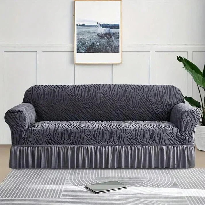 Zebra Velvet Sofa Cover Dark Grey