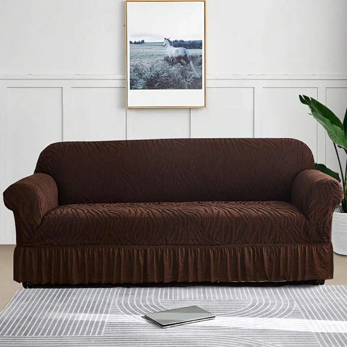 Zebra Velvet Sofa Cover Dark Brown