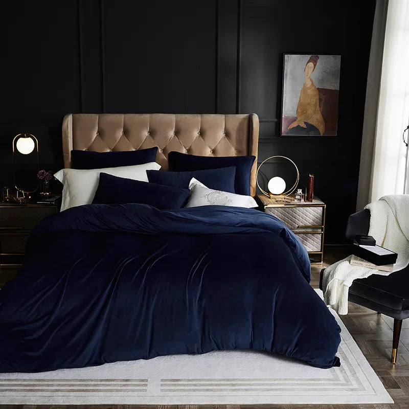Luxury Velvet Duvet Cover Set - Navy Blue - Aura Living