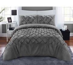 Luxury Satin Pintuck Duvet Cover Set - Grey - Aura Living