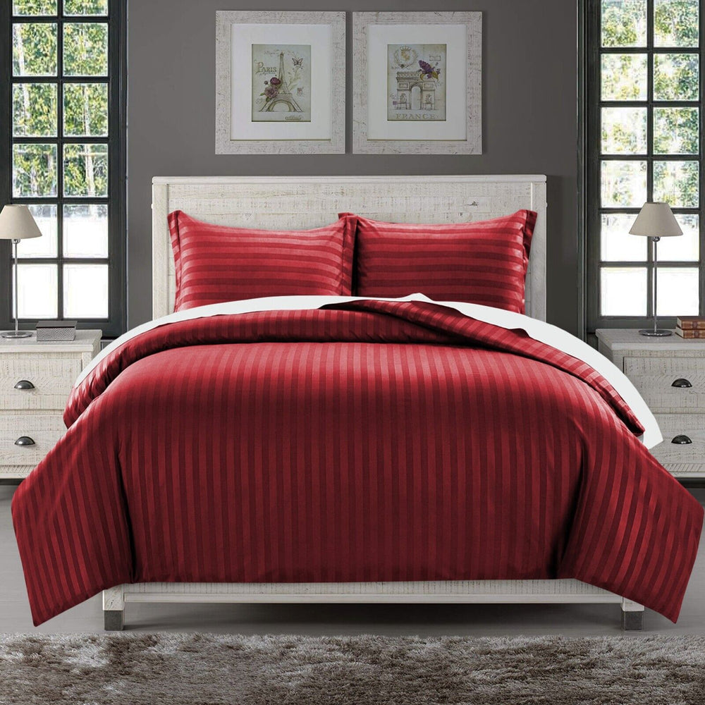 Luxury100% Egyptian Cotton Satin Stripe Duvet Cover Sets Burgundy - Aura Living
