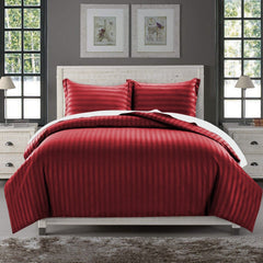 Luxury100% Egyptian Cotton Satin Stripe Duvet Cover Sets Burgundy - Aura Living