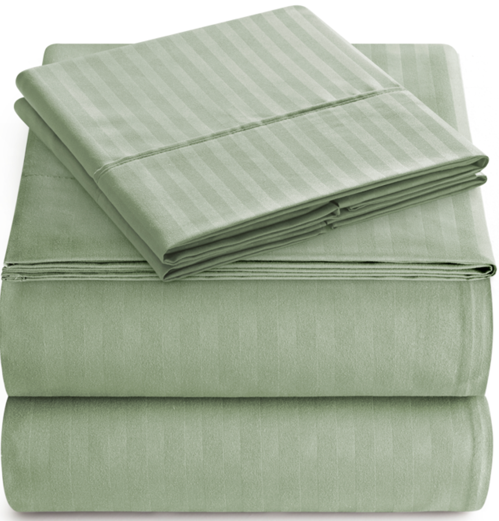 Luxury Strip Satin Bed sheet Set - Sage Green - Aura Living