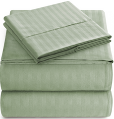 Luxury Strip Satin Bed sheet Set - Sage Green - Aura Living