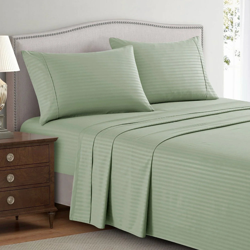 300 TC Luxury Hotel Style Strip Satin Bed sheet Set - Aura Living