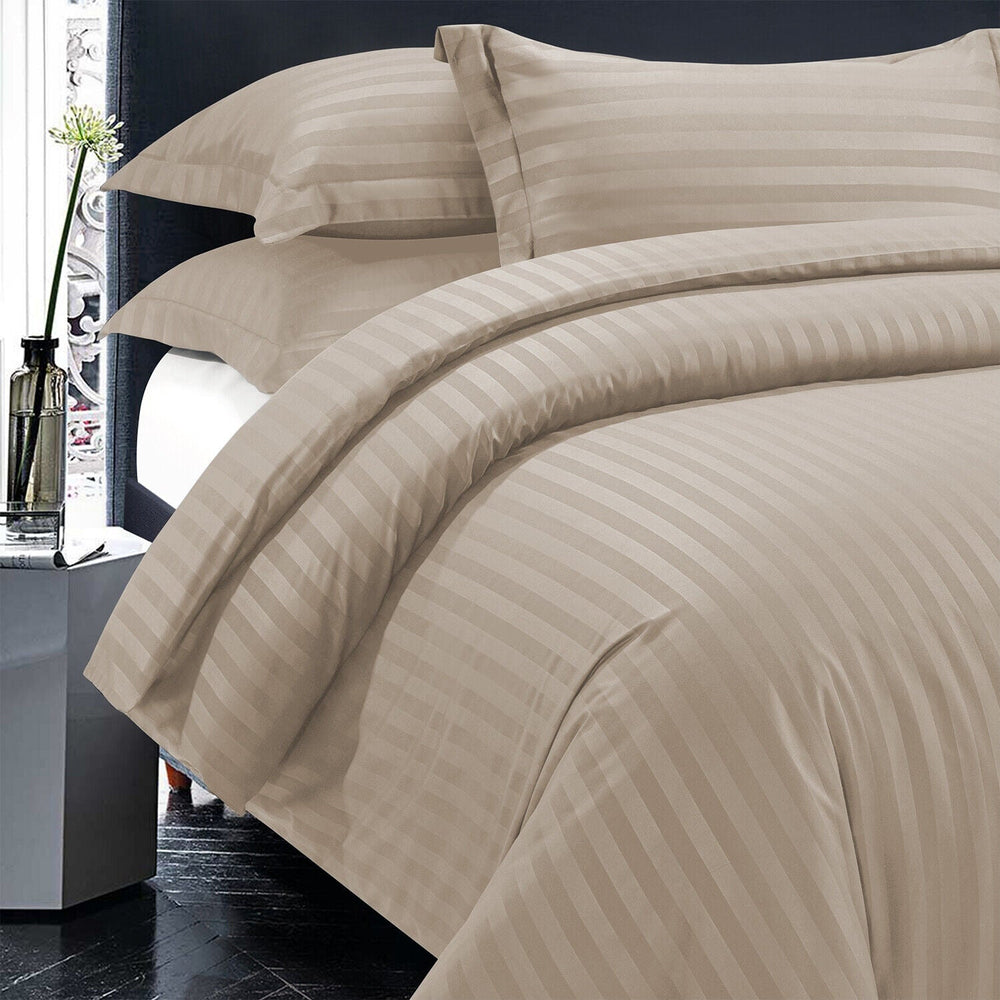 Luxury100% Egyptian Cotton Satin Stripe Duvet Cover Sets Beige - Aura Living