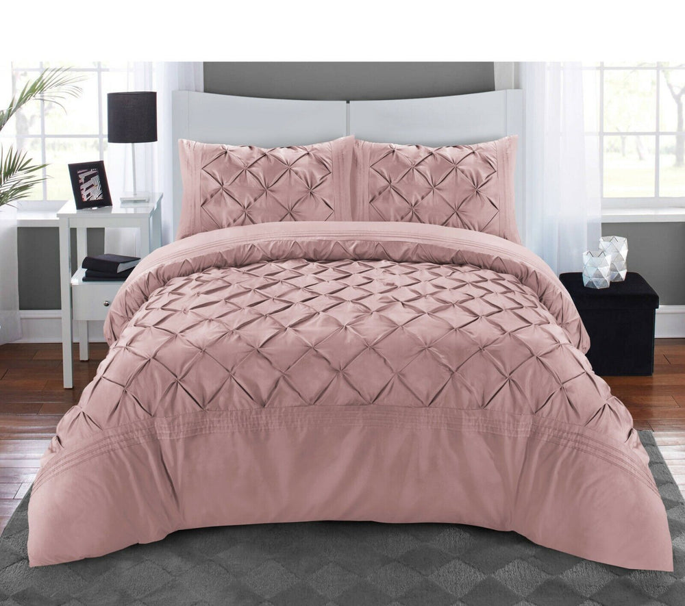Luxury Satin Pintuck Duvet Cover Set - Rose Pink - Aura Living