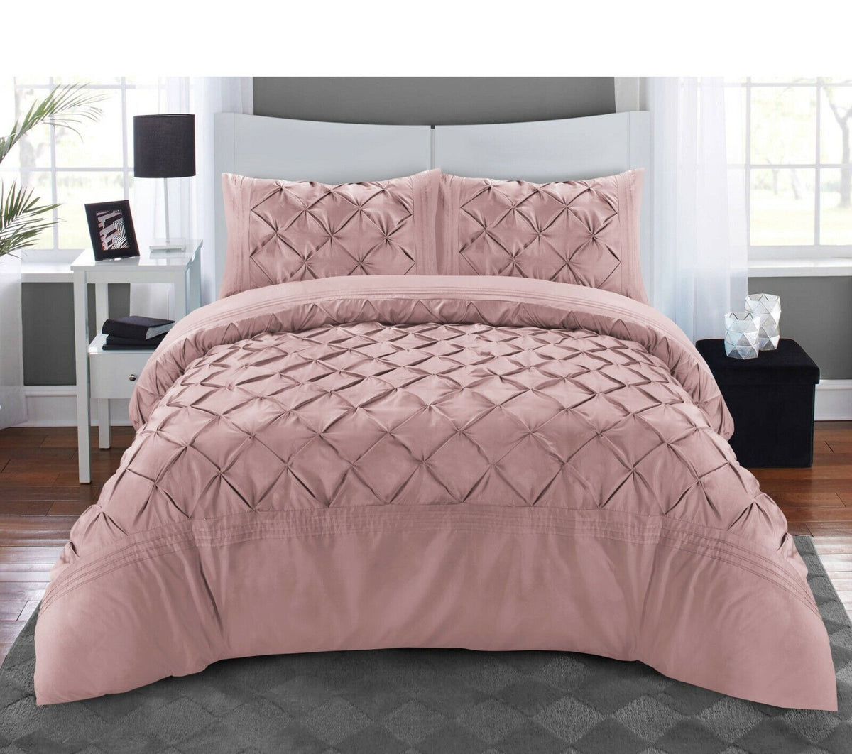 Luxury Satin Pintuck Duvet Cover Set - Rose Pink - Aura Living