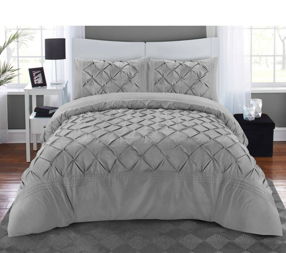 Luxury Satin Pintuck Duvet Cover Set - Silver - Aura Living