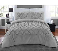 Luxury Satin Pintuck Duvet Cover Set - Silver - Aura Living