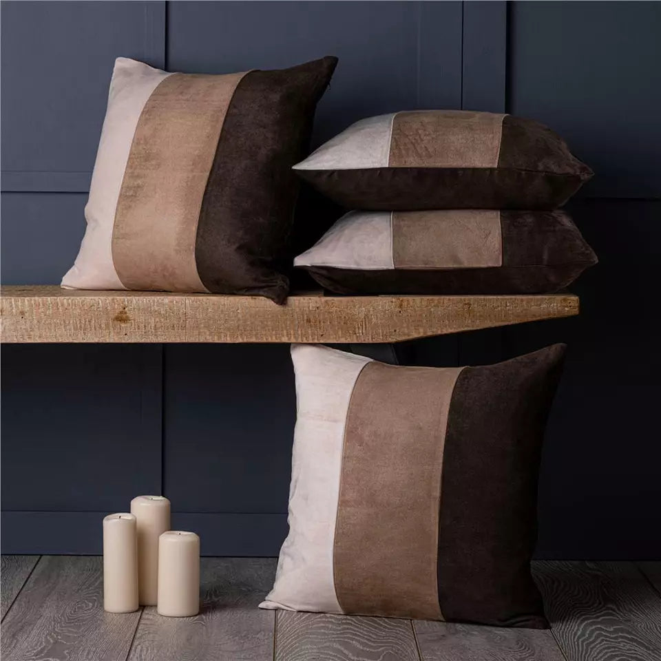 Color Block Strip Cushion Cover Brick Red and Brwon