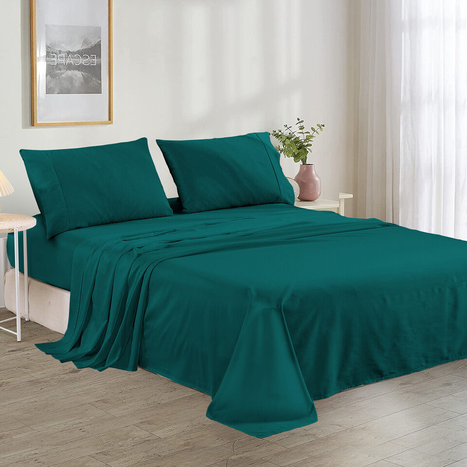 Plain Cotton Bed sheet Set - Teal Green - Aura Living