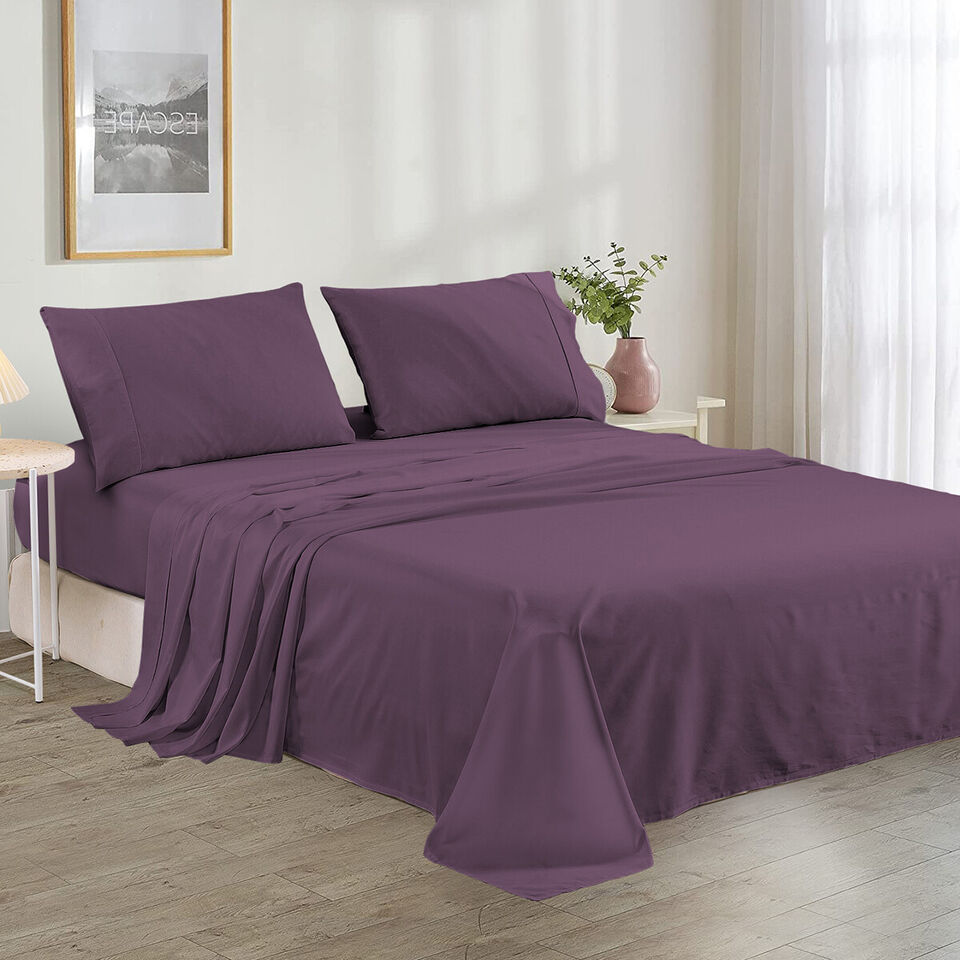 Plain Cotton Bed sheet Set - plum - Aura living