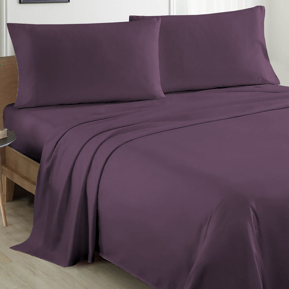 Plain Cotton Bed sheet Set - plum - Aura Living