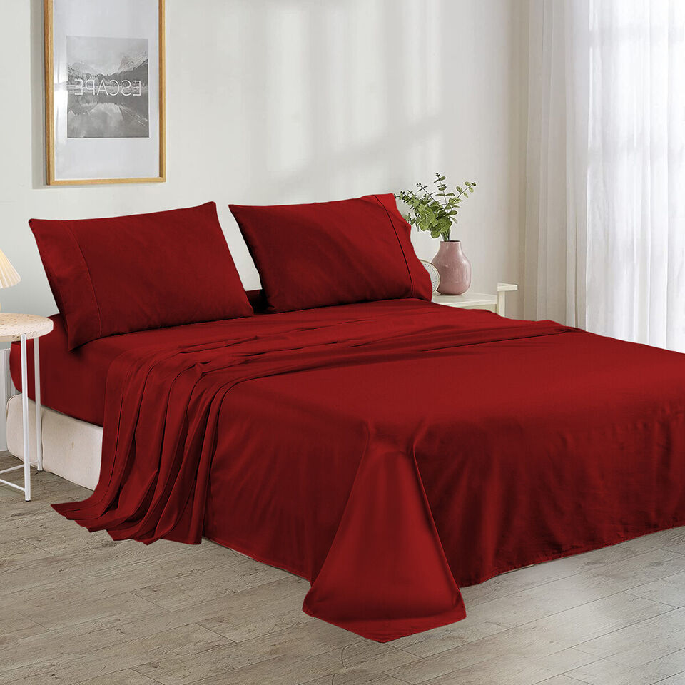 Plain Cotton Bed sheet Set - Red - Aura living