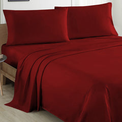 Plain Cotton Bed sheet Set - Red - Aura Living