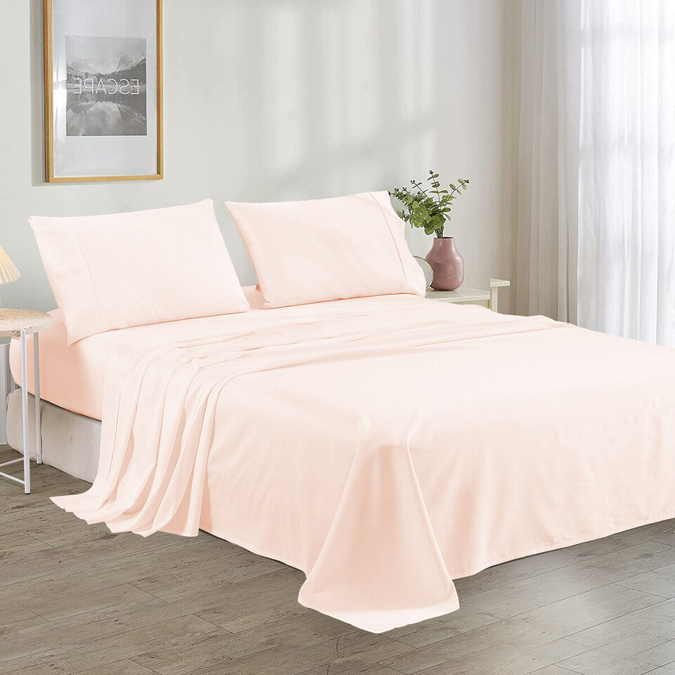 Plain Cotton Bed sheet Set - Peach - Aura Living