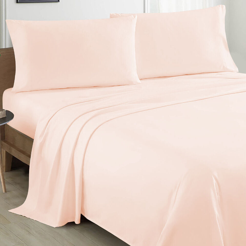 Plain Cotton Bed sheet Set - Peach - Aura Living