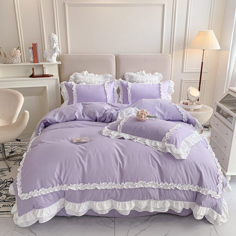 Luxury Cotton Frilled Duvet Set - Light lilac - Aura Living