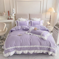Luxury Cotton Frilled Duvet Set - Light lilac - Aura Living