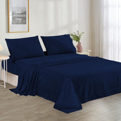 Plain Cotton Bed sheet Set - Navy Blue - Aura Living