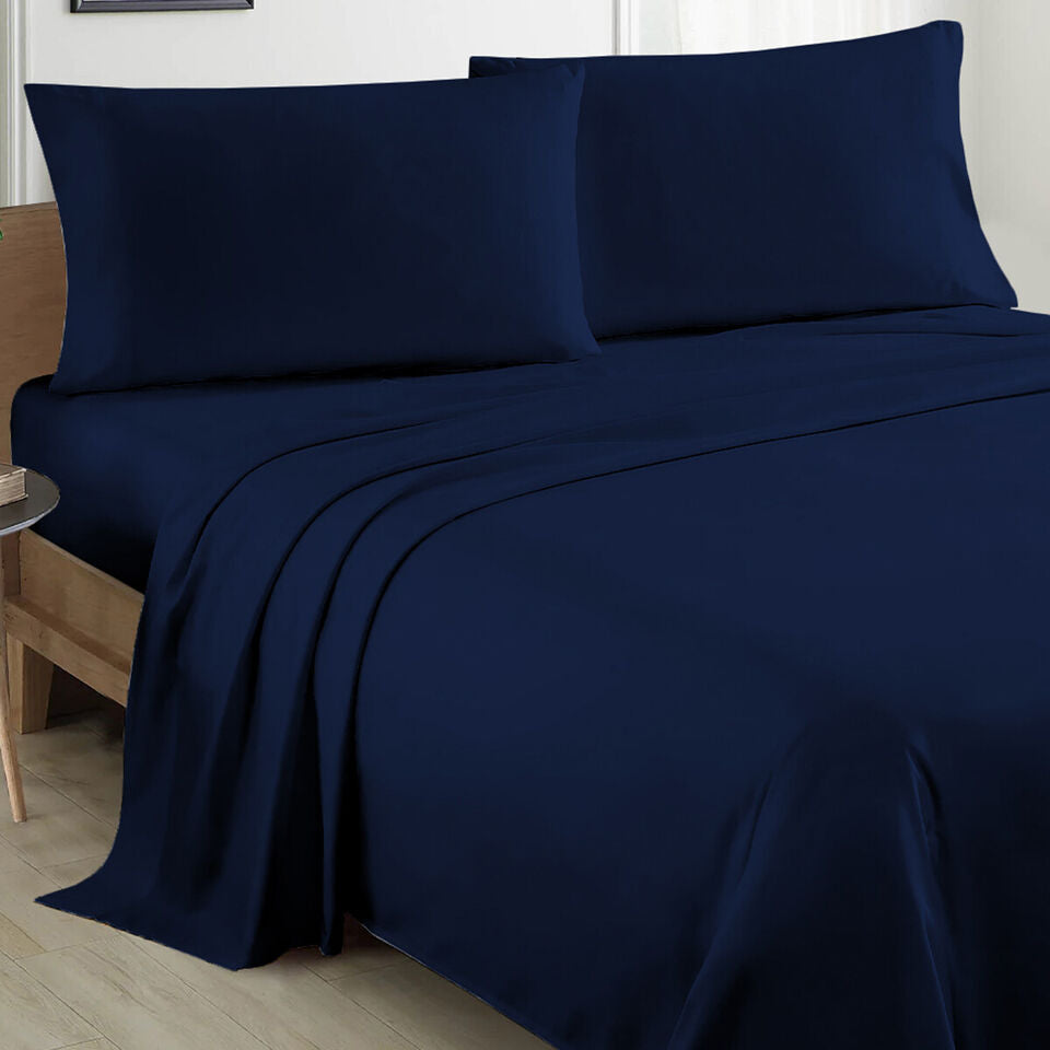 Plain Cotton Bed sheet Set - Navy Blue - Aura living