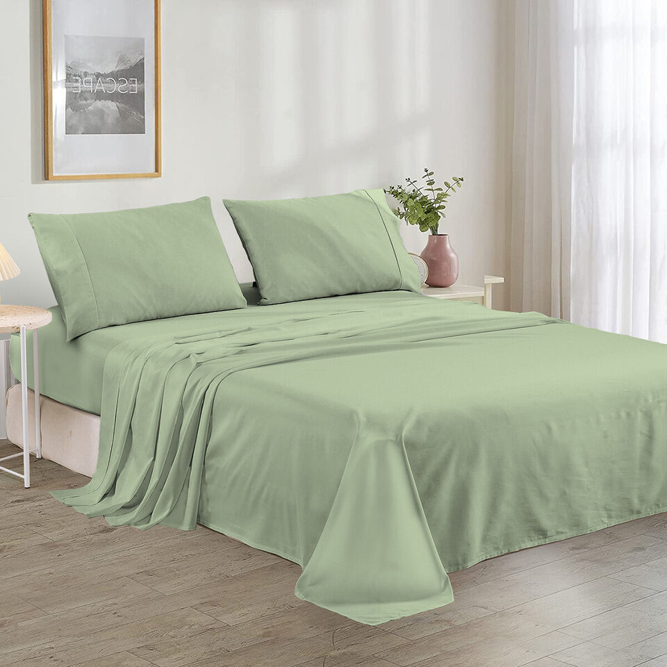 Plain Cotton Bed sheet Set - Sage Green - Aura living
