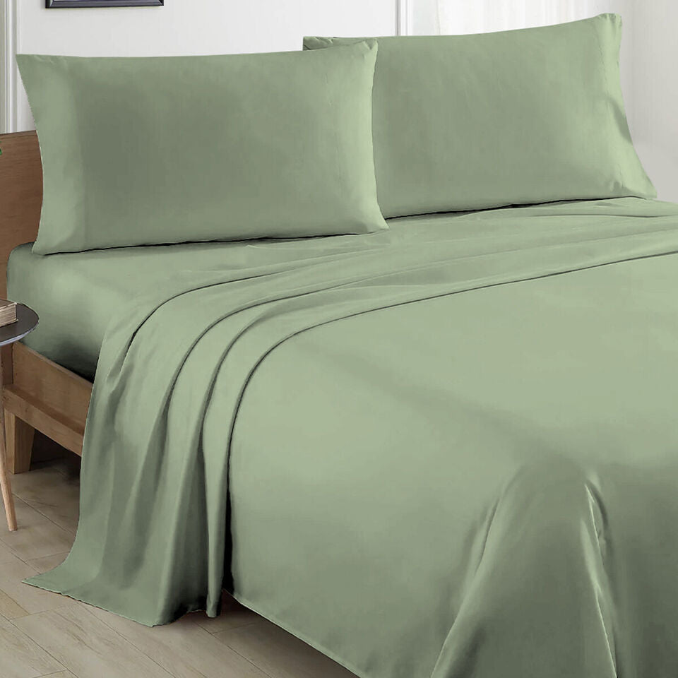 Plain Cotton Bed sheet Set - Sage Green - Aura living