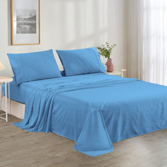 Plain Cotton Bed sheet Set - Blue - Aura Living