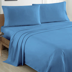 Plain Cotton Bed sheet Set - Blue - Aura Living