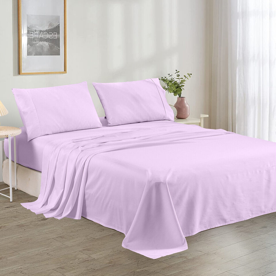 Plain Cotton Bed sheet Set - Lilac - Aura Living