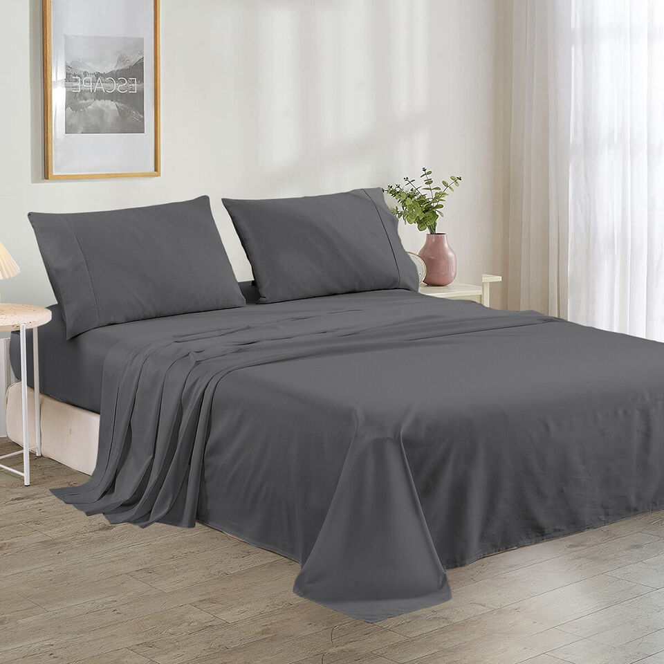 Plain Cotton Bed sheet Set - Charcoal Grey - Aura Living