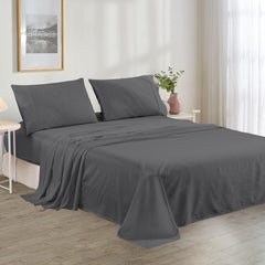 Plain Cotton Bed sheet Set - Charcoal Grey - Aura Living
