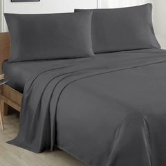 Plain Cotton Bed sheet Set - Charcoal Grey - Aura Living