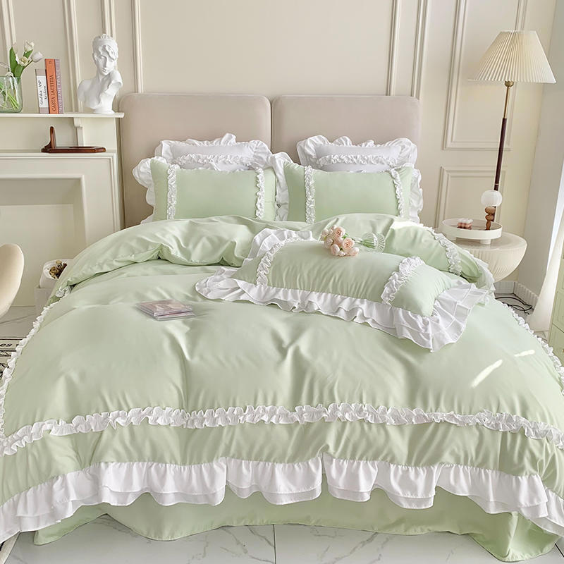 Luxury Cotton Frilled Duvet Set - Sage Green - Aura living