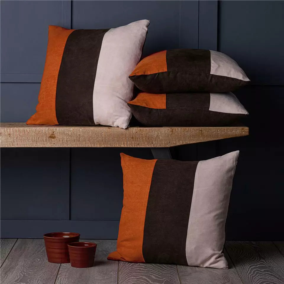 Color Block Strip Cushion Cover Brick Red and Brwon