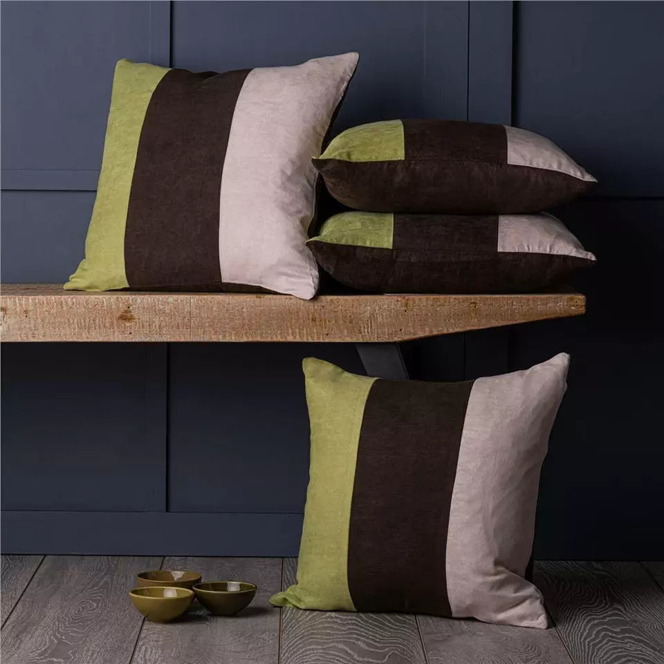Color Block Strip Cushion Cover Brick Red and Brwon
