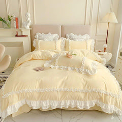 Luxury Cotton Frilled Duvet Set - Creem - Aura Living