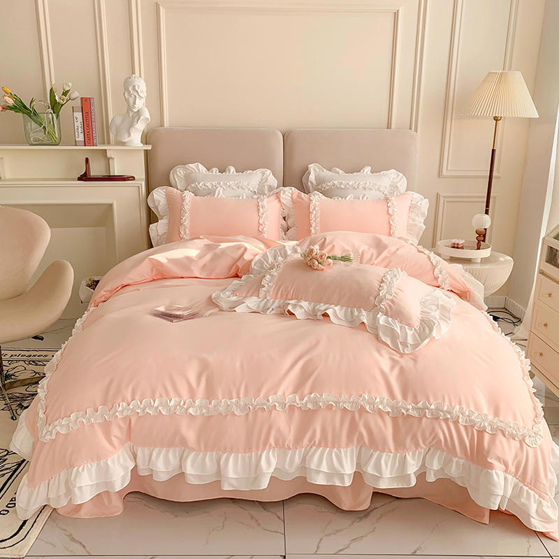 Luxury Cotton Frilled Duvet Set - Dusty Pink - Aura Living