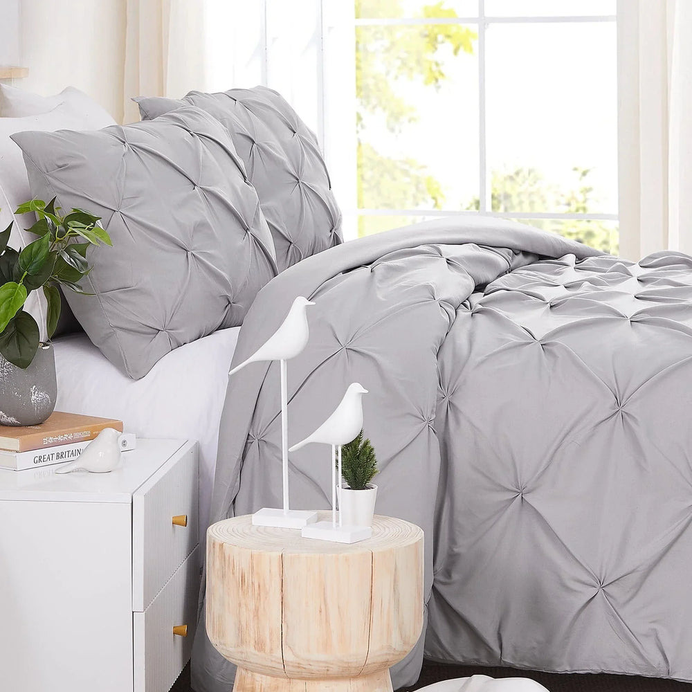Luxury Cotton Satin Pintuck Duvet Cover Set - Light Grey - Aura Living