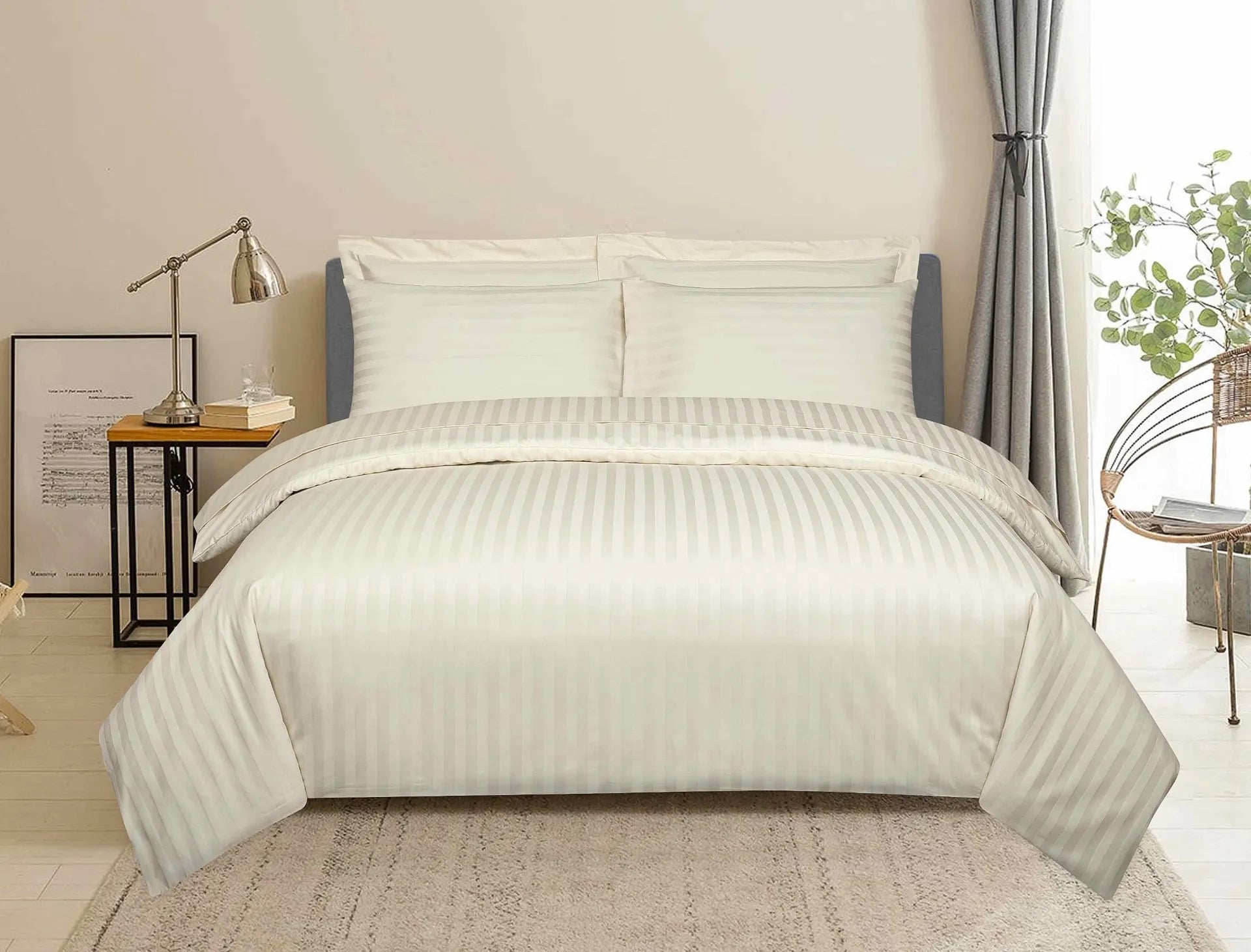 Luxury100% Egyptian Cotton Satin Stripe Duvet Cover Sets Creem - Aura Living