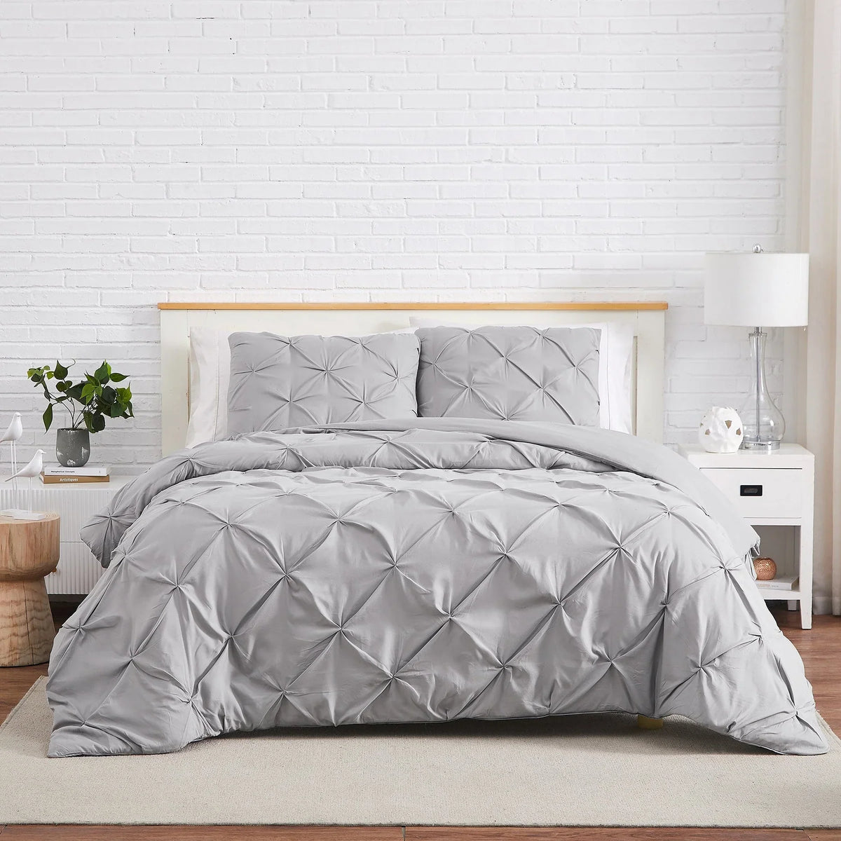 Luxury Cotton Satin Pintuck Duvet Cover Set - Light Grey - Aura Living