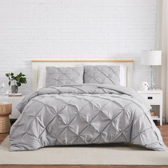 Luxury Cotton Satin Pintuck Duvet Cover Set - Light Grey - Aura Living