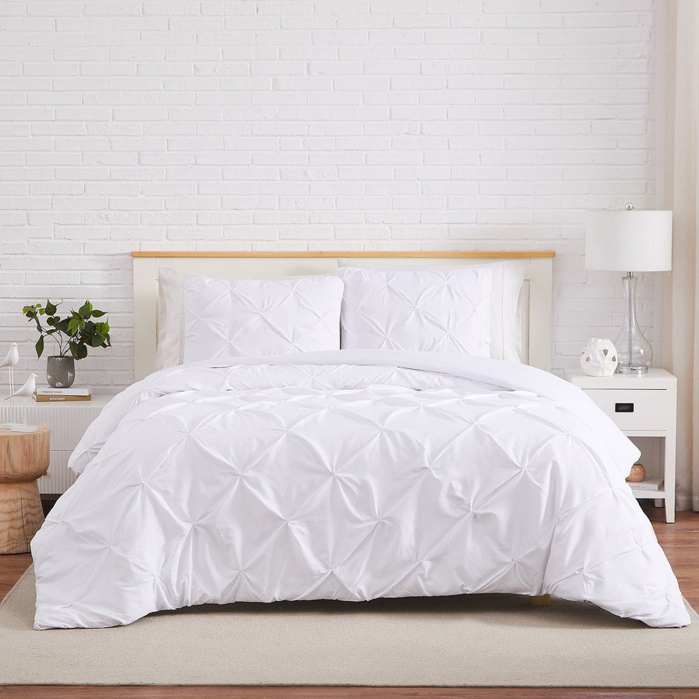 Luxury Cotton Satin Pintuck Duvet Cover Set - White - Aura Living