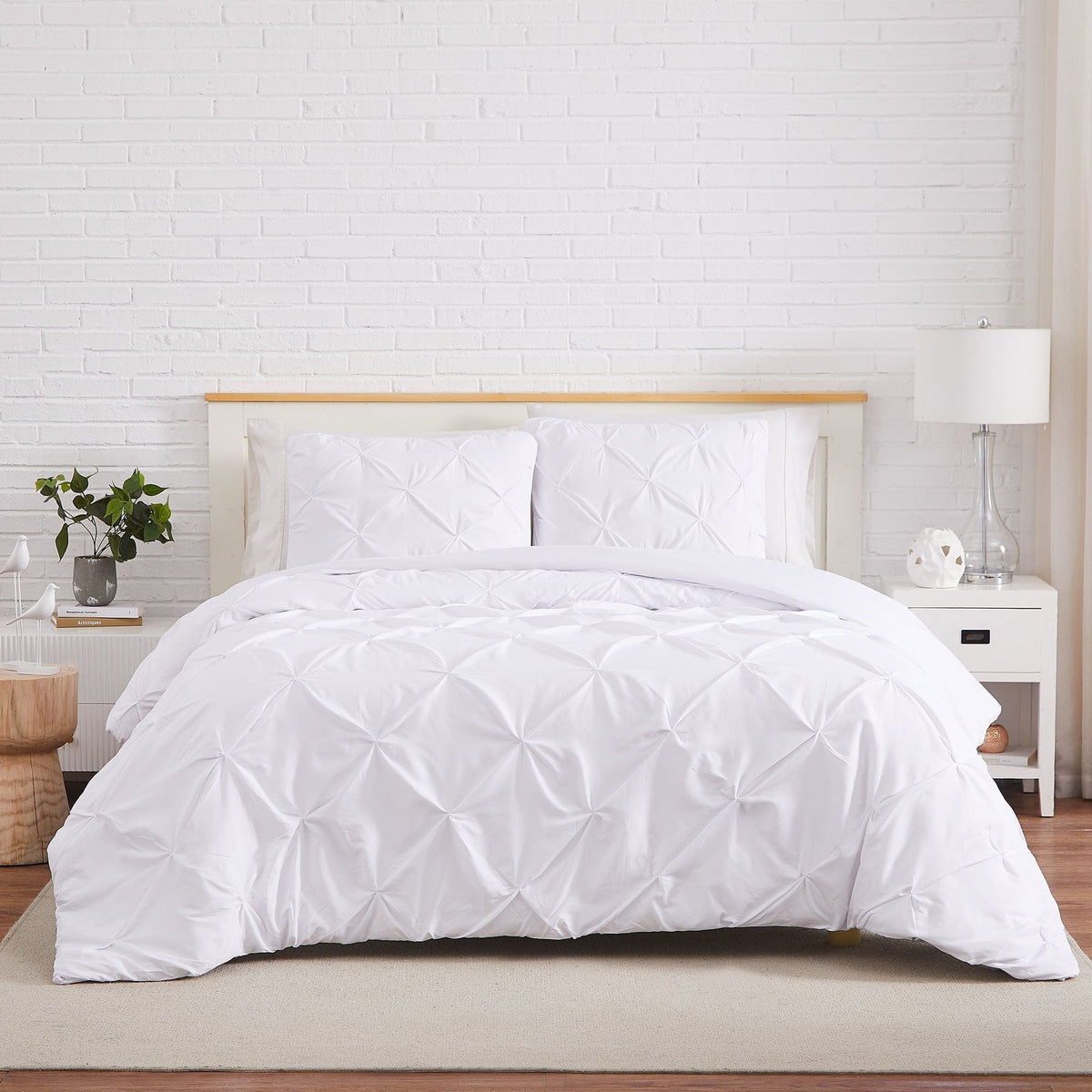Luxury Cotton Satin Pintuck Duvet Cover Set - White - Aura Living