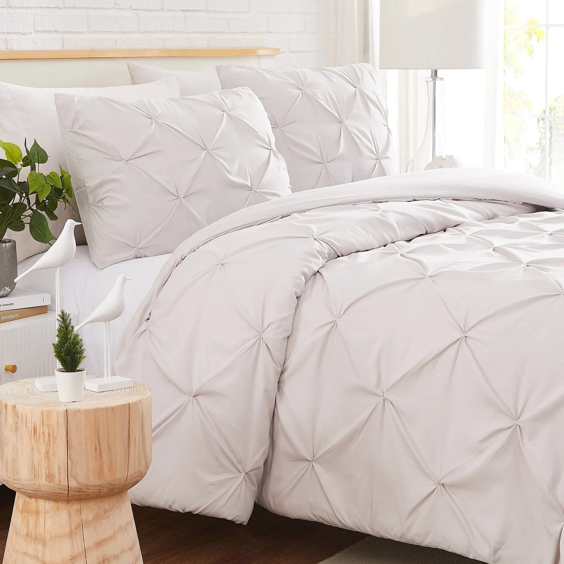 Luxury Cotton Satin Pintuck Duvet Cover Set - Off White - Aura Living