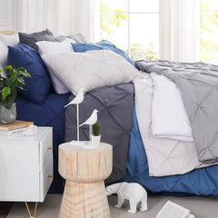 Luxury Cotton Satin Pintuck Duvet Cover Set - Dark Blue - Aura Living