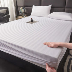 Luxury Satin Stripe Fitted sheet Set -White